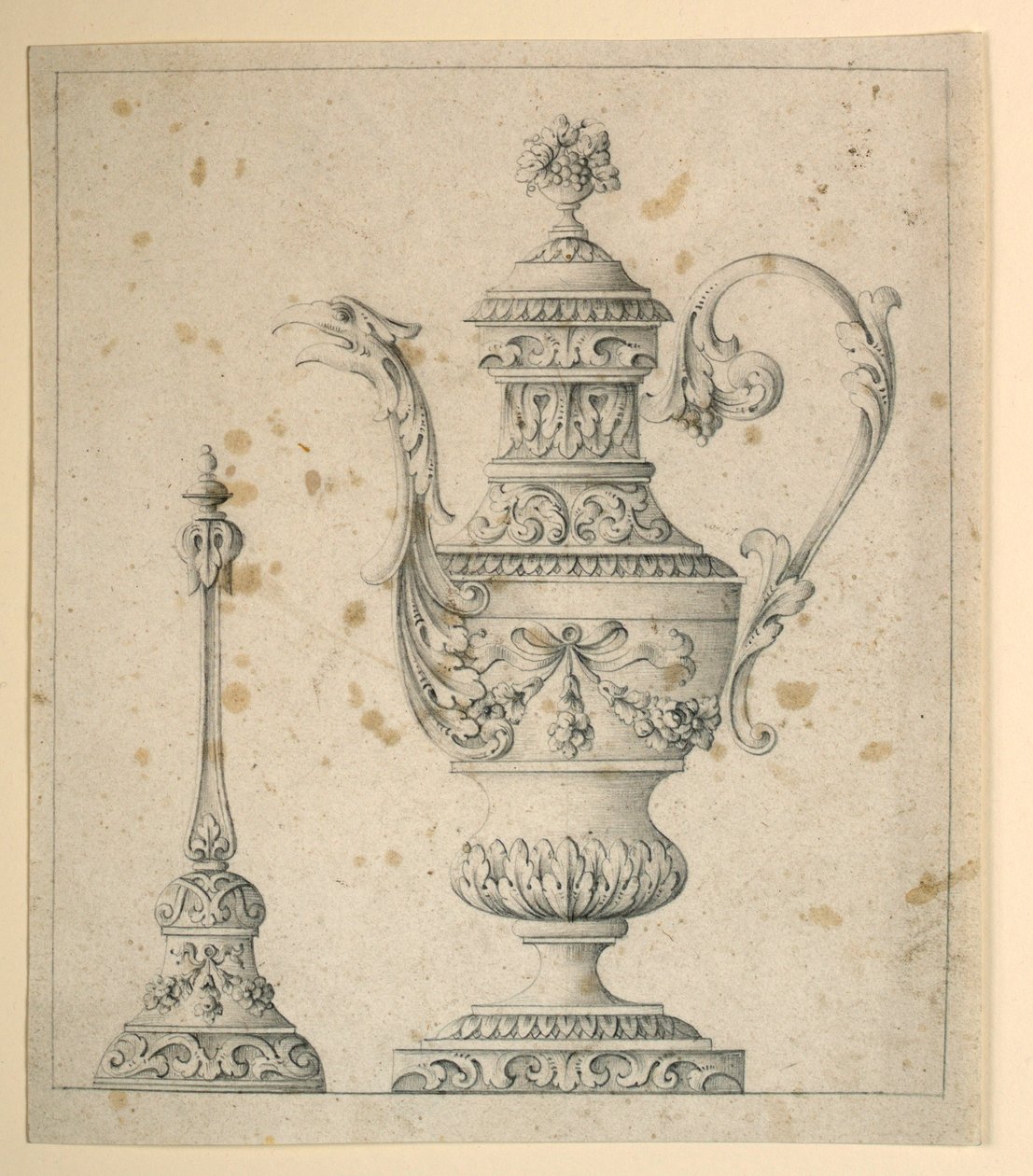Drawing, Decorated Pitcher and Hand Bell, 1860–80 by Unknown artistUnknown artist