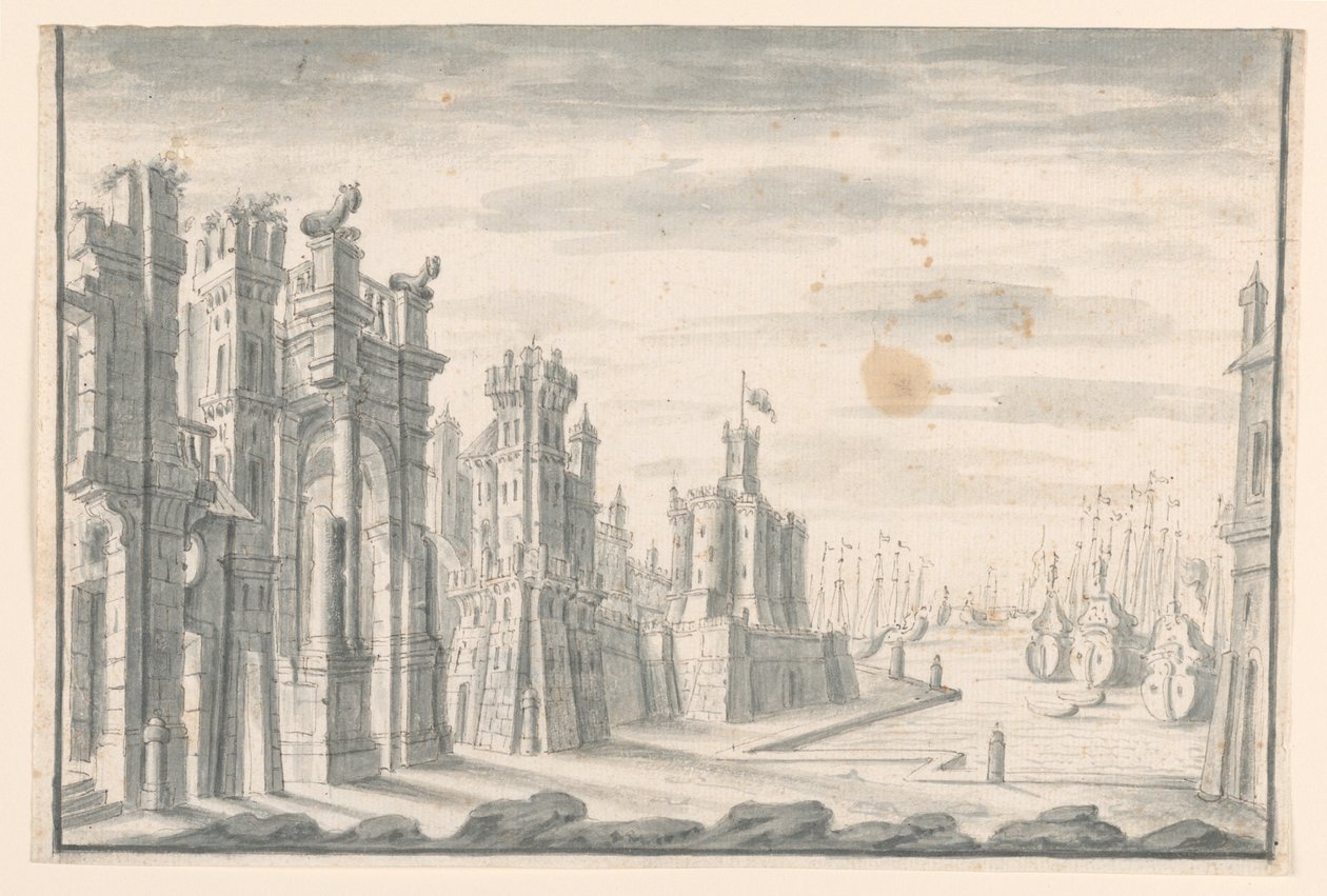 Stage Design, View of Town and Port, early 18th century by Unknown artistUnknown artist