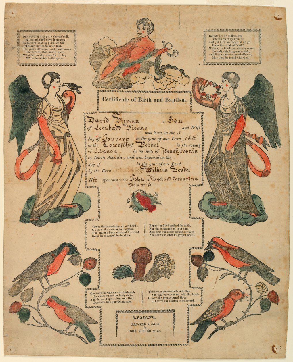 Fraktur, Birth Certificate, 1816 by Unknown artistUnknown artist