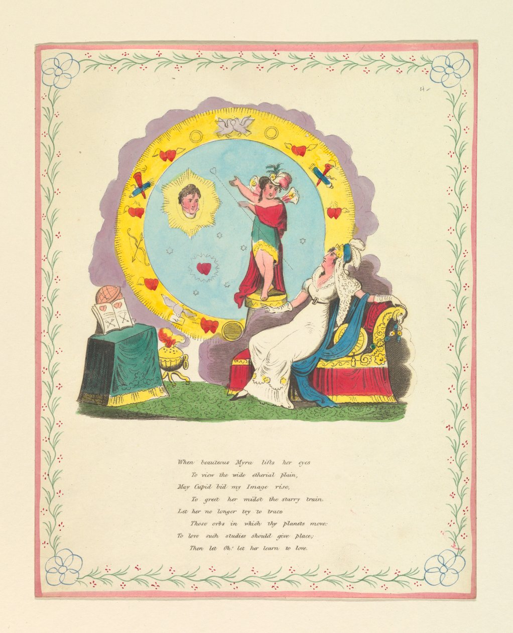 Greeting Card, "When beauteous Myra...lifts her eyes...", ca. 1822 by Unknown artistUnknown artist