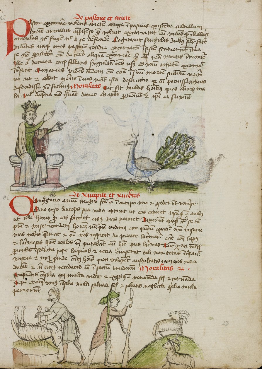 A King Enthroned Speaking to a Peacock; A Shepherd Killing a Ram; A Shepherd with a Staff and a Knife before Two Goats by Unknown artist