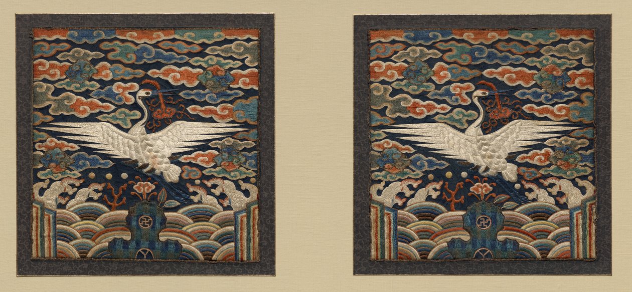 A Pair of Rank Badges with Single Crane Motif by Unknown artist