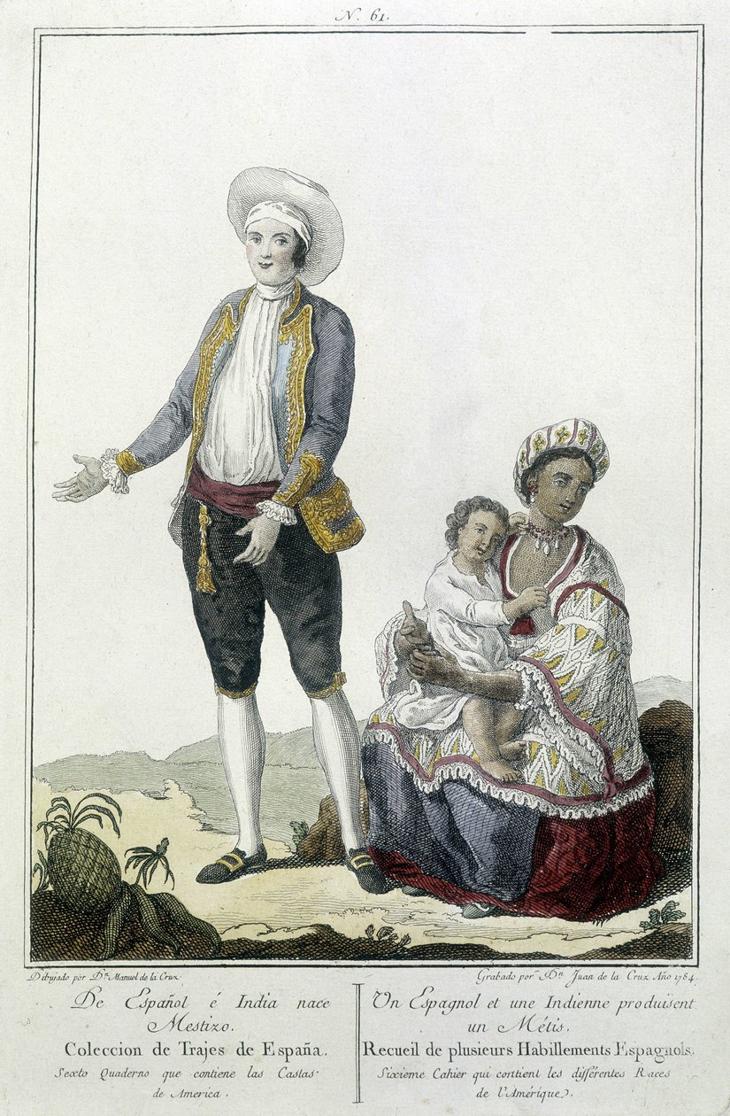 A Spanish and an Indian give birth to a Métis - engraving by Unknown artist