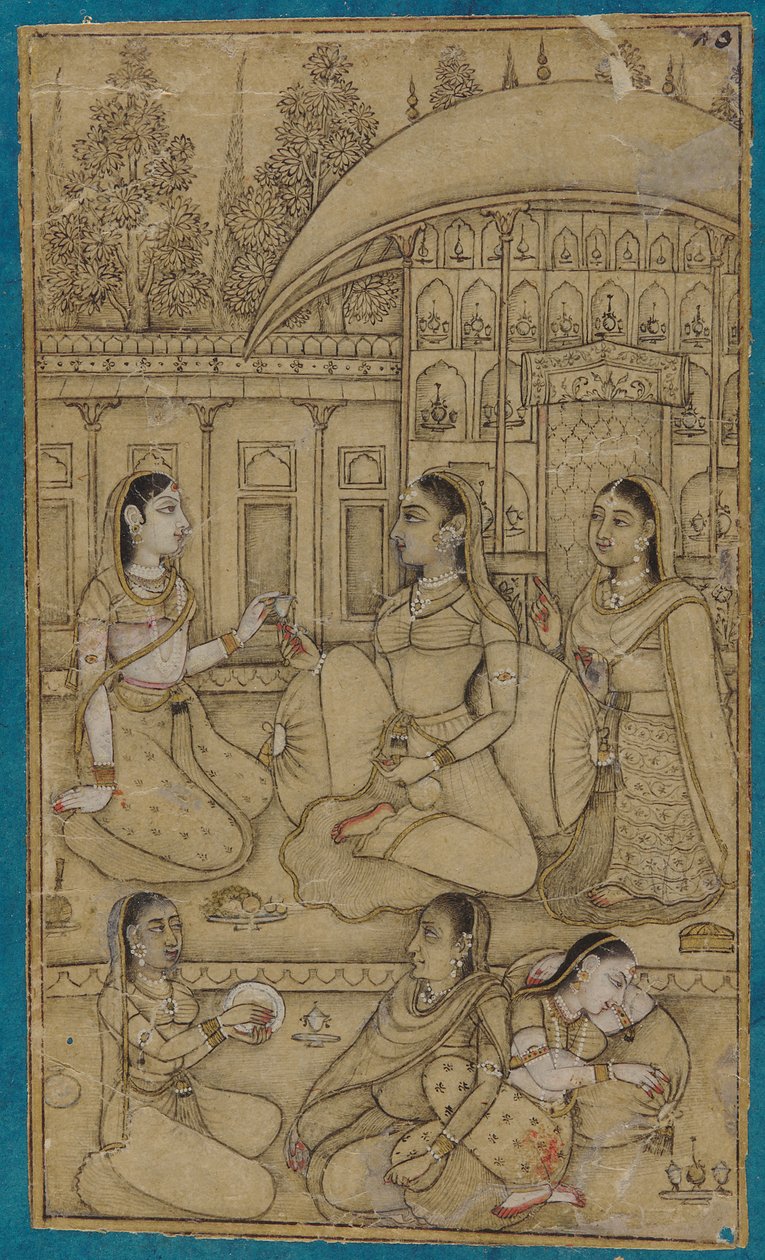A Lady and Attendants Seated in a Courtyard by Unknown artist