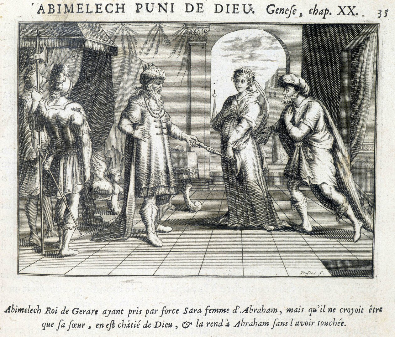 Abimelech gives Sarah to Abraham - Bible, engraving by Unknown artist