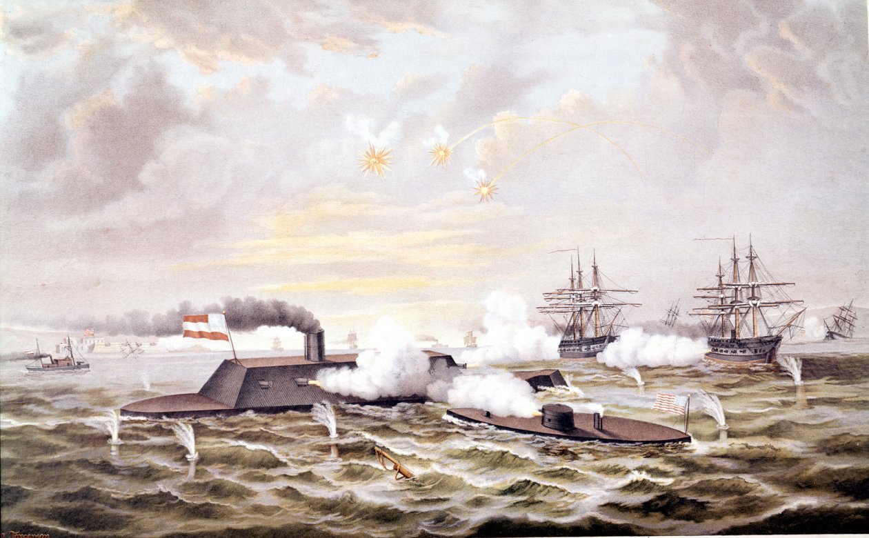 American Civil War (1861 - 1865): Naval Battle of Hampton Roads (Virginia) March 08-09 by Unknown artist