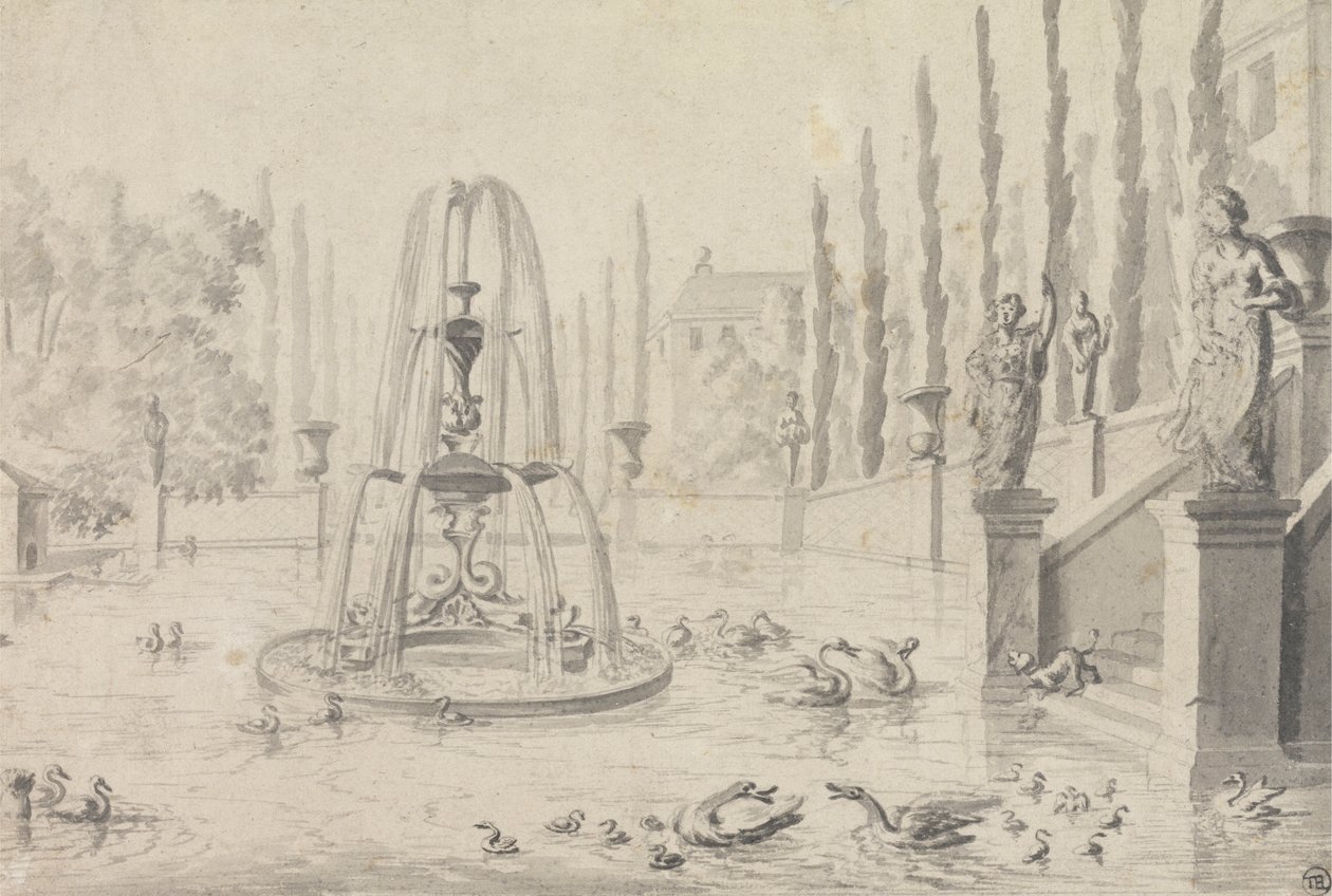 An Ornamental Pool and Fountain by Unknown artist