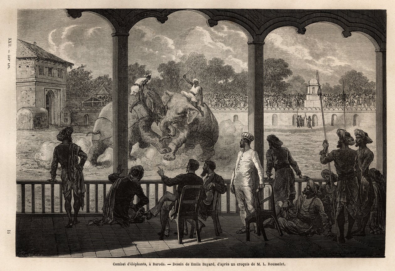 An elephant fight in Baroda, Gujarat state, India by Unknown artist