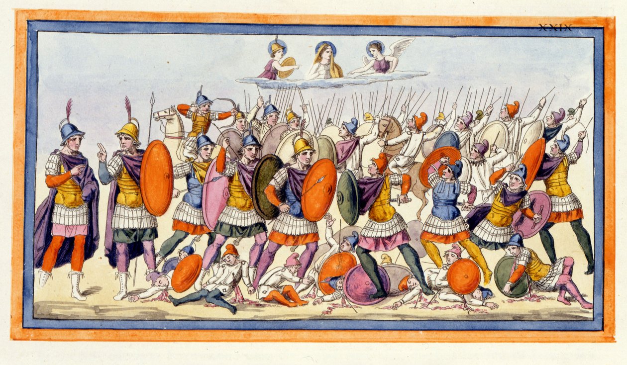 Athena and Hera support the Trojans in their fight against the Greeks. The Iliad, Chant VIII, engraving from the end of the 18th century by Unknown artist
