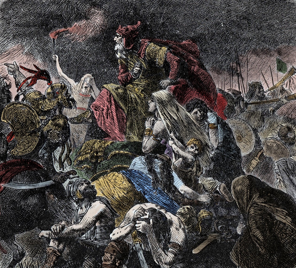 Battle of the Catalaunian Fields, where the Romans, the Franks and Visigoths reunited put the Huns of Attila and the Ostrogoths near Troyes, Dawn - Barbarian Invasions by Unknown artist