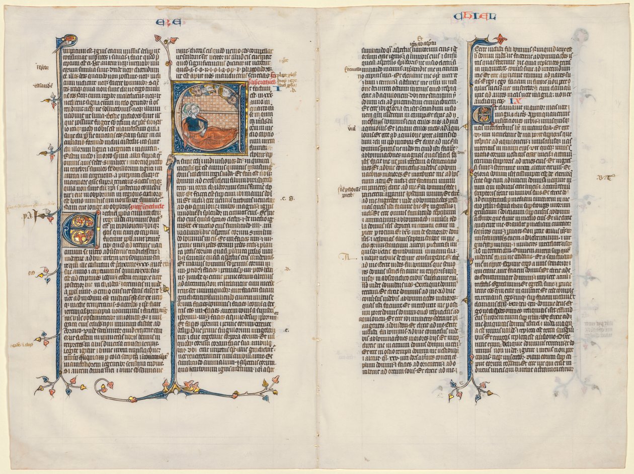 Bifolium from a Bible: Initial E[t factum est] with Ezekiel by Unknown artist