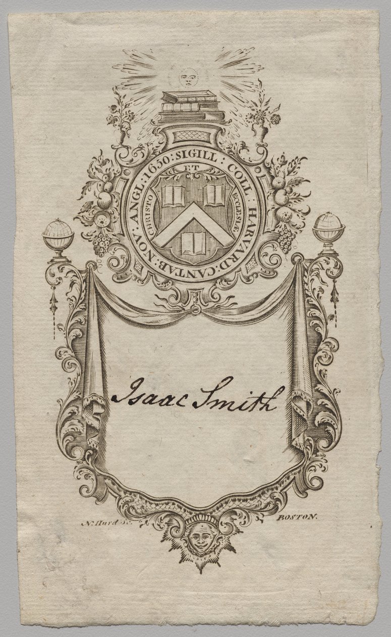 Bookplate: Coat of Arms with Isaac Smith inscribed by Unknown artist