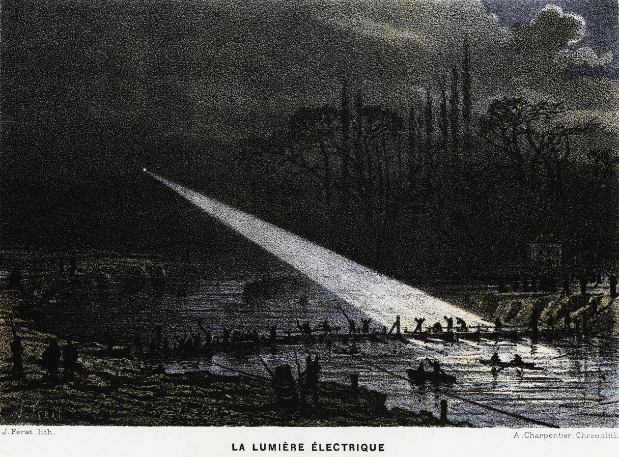Building Defences Across the Seine at Night Using Arc Light. Franco-Prussian War by Unknown artist