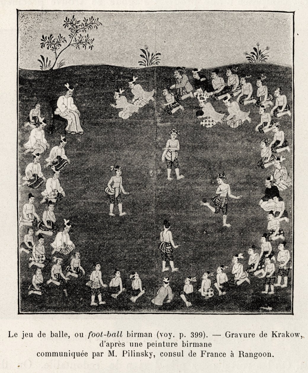 Burmese Football or Ball Game. Engraving by Krakow to illustrate the story 