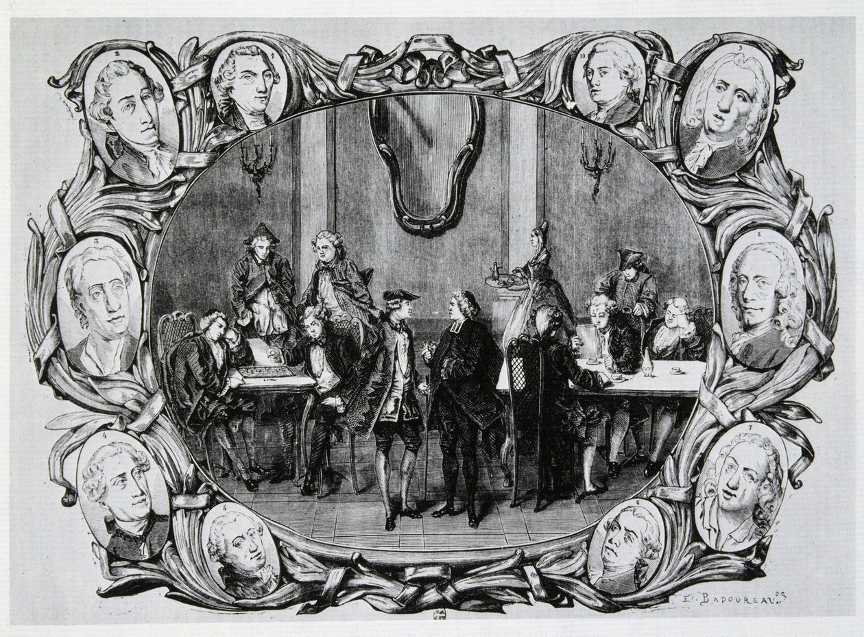 Café Procope in Paris in the 18th Century with Buffon, Gilbert, Diderot, D