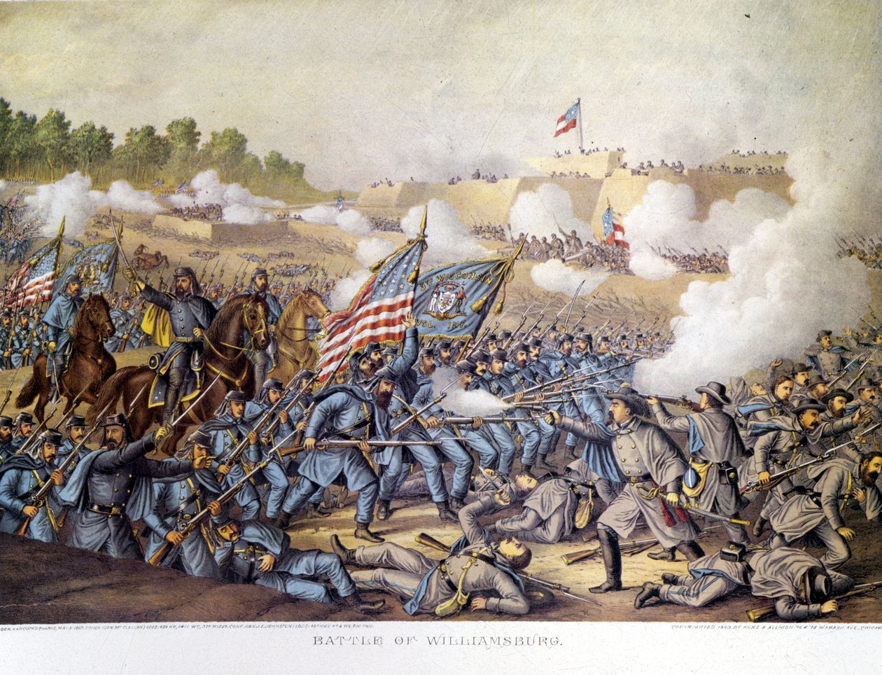 American Civil War: Battle of Williamsburg. Engraving by Unknown artist