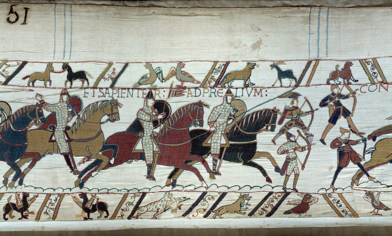 Conquest of England by William the Conqueror in 1066: the beginning of the Battle of Hastings (Detail of Bayeux Tapestry) by Unknown artist