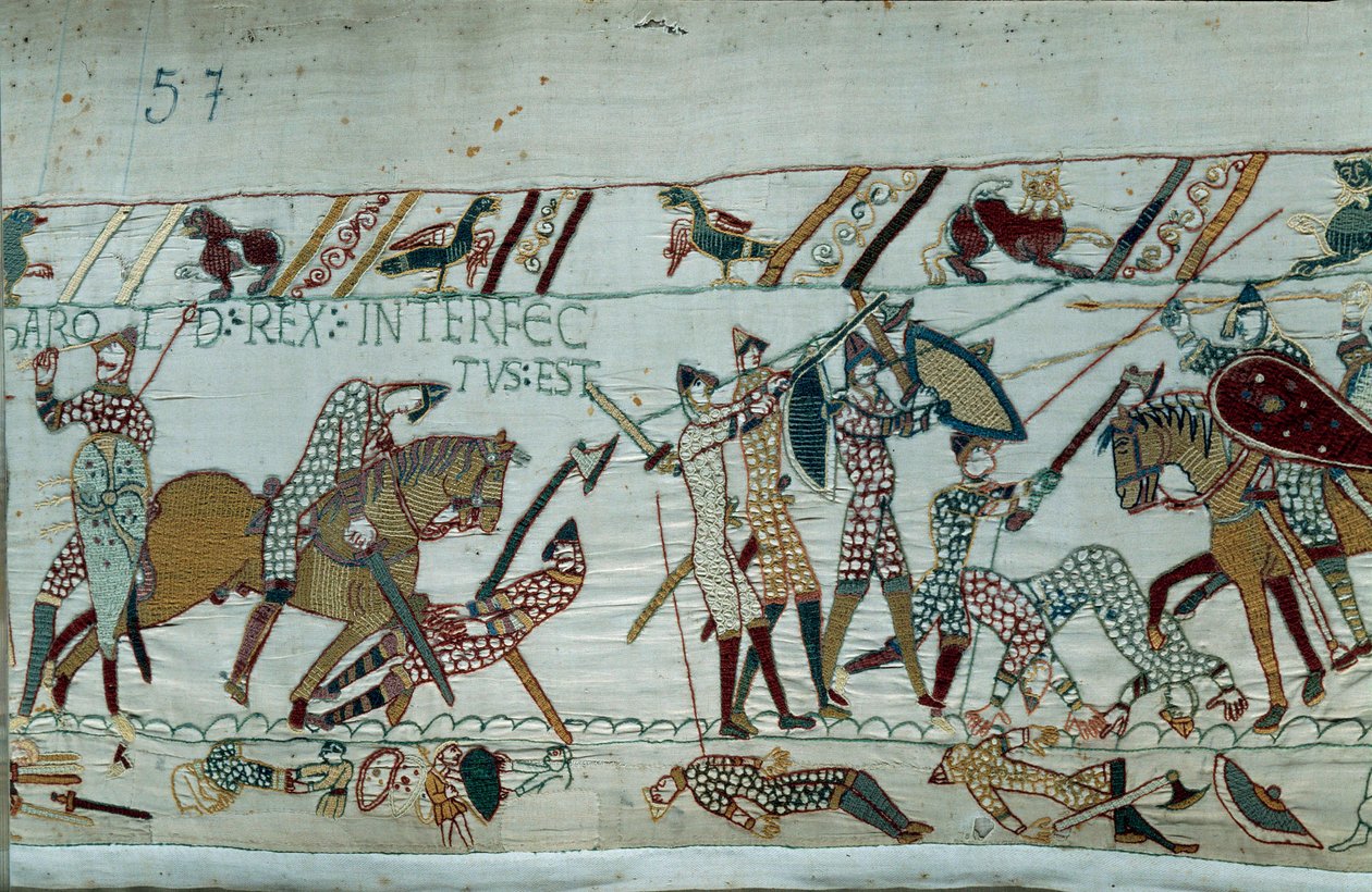 Conquest of England by William the Conqueror: The Death of King Harold II (detail of Bayeux Tapestry) by Unknown artist