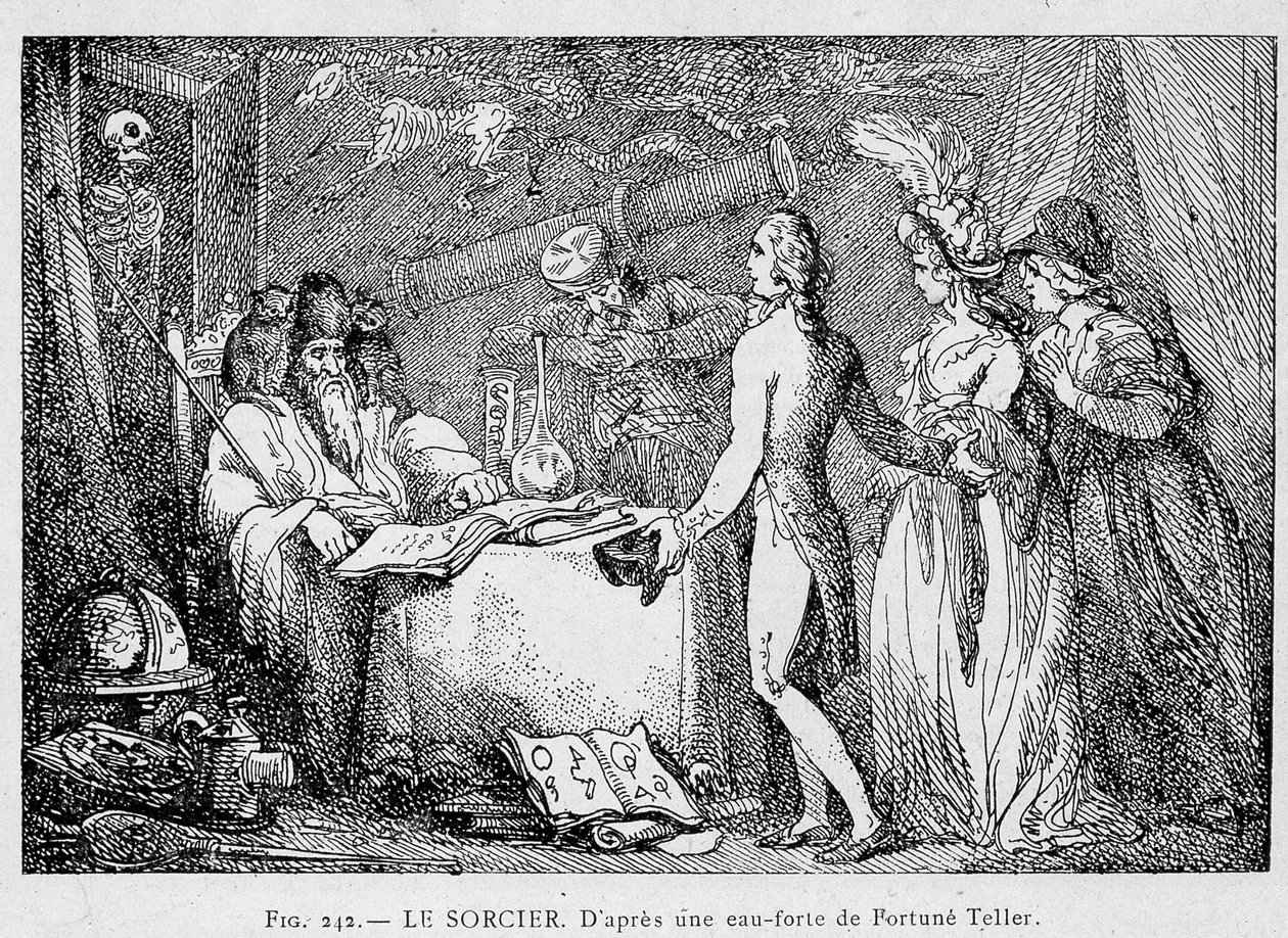 Consultation of a wizard - engraving by Unknown artist
