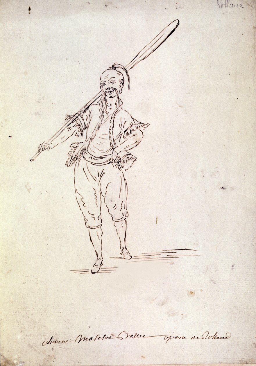 Costume for the character of Roland in the opera of the same name by composer Niccolo Vito Piccinni after a libretto by Jean Francois Marmontel (1778). Drawing of the end of the 18th century by Unknown artist