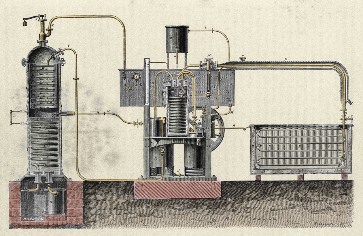 Cutting the industrial apparatus of Ferdinand Carre (1824-1894) to make ice. Engraving of the 19th century by Unknown artist
