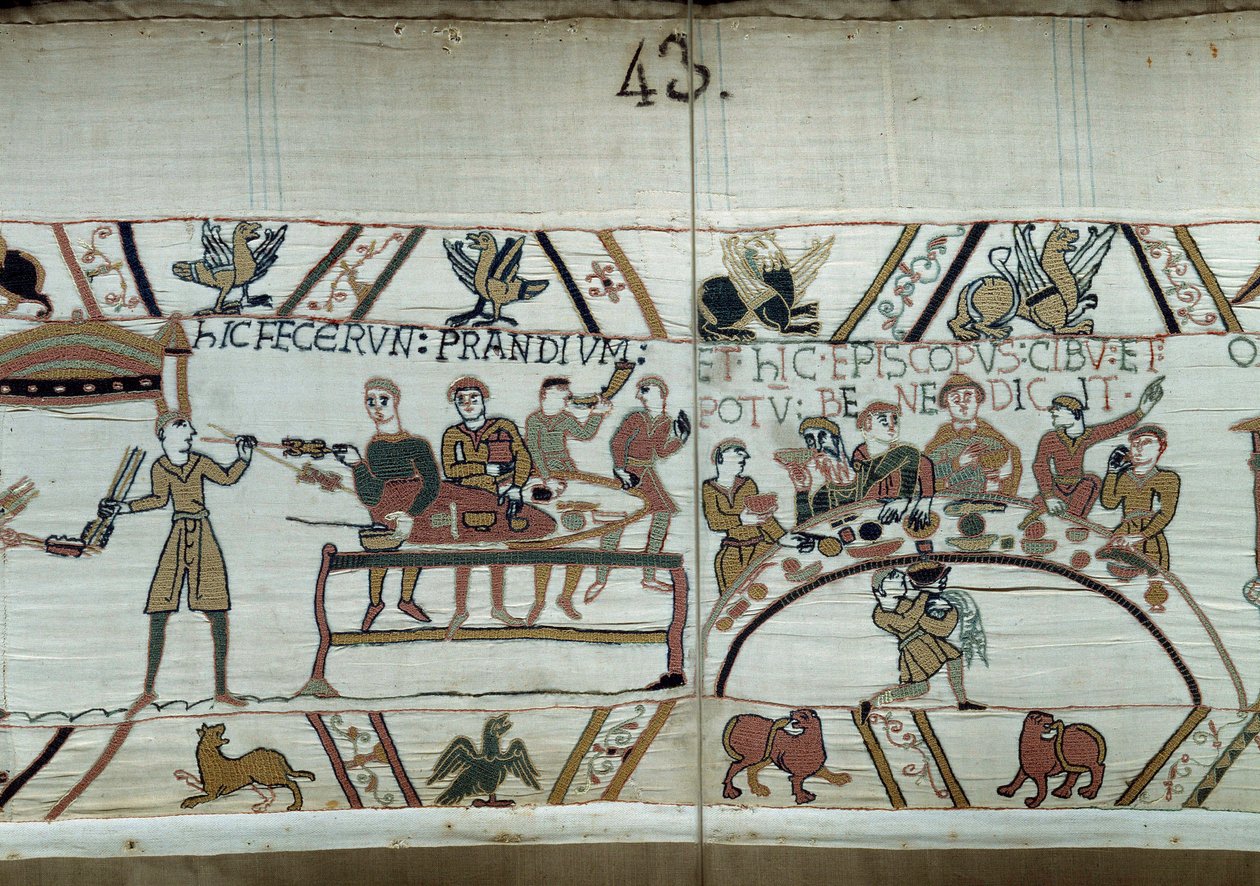 Debarques in England, the Arms of William the Conqueror (1027-1087) Make a Feast While Waiting to Fight the Saxon Weapons of Harold II. Guillaume is Surrounded by Barons and the Bishop Odon (detail) by Unknown artist