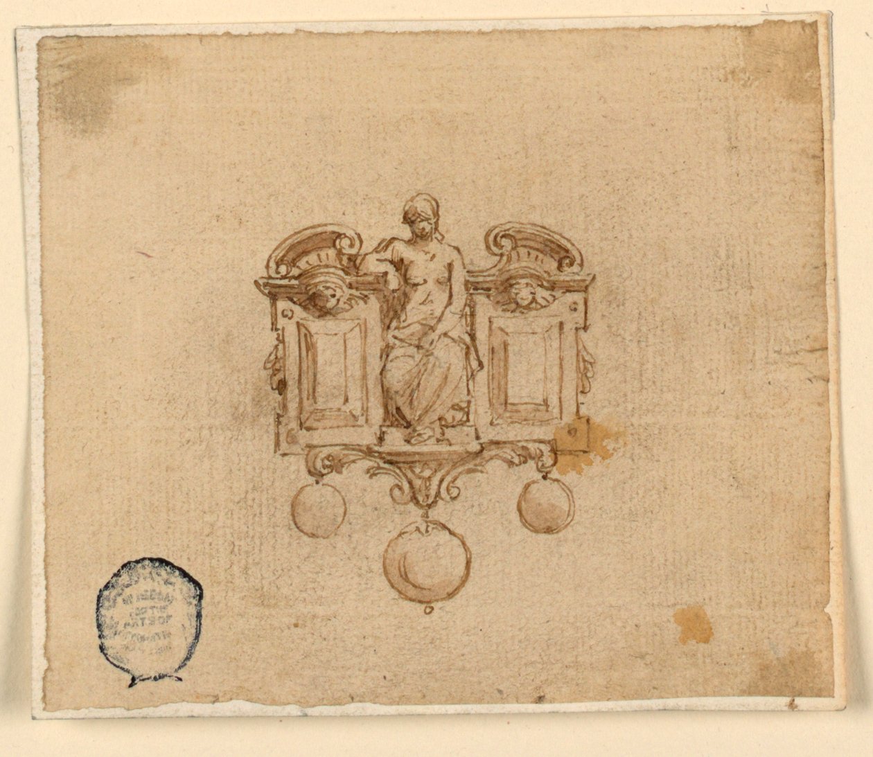 Design for Brooch with Woman in Broken Pediment by Unknown artist