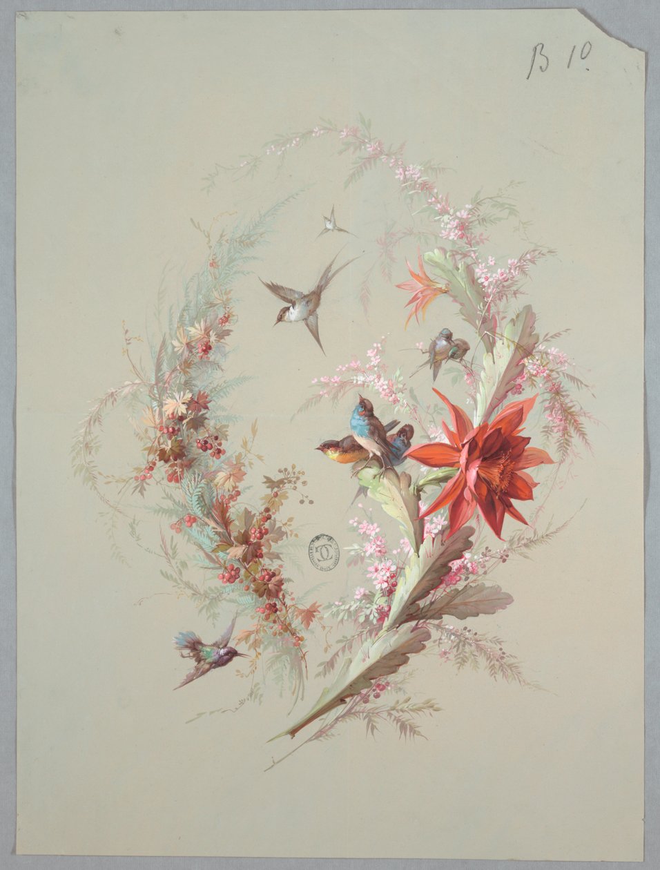 Design for Wallpaper and Textile: Flowers and Birds by Unknown artist