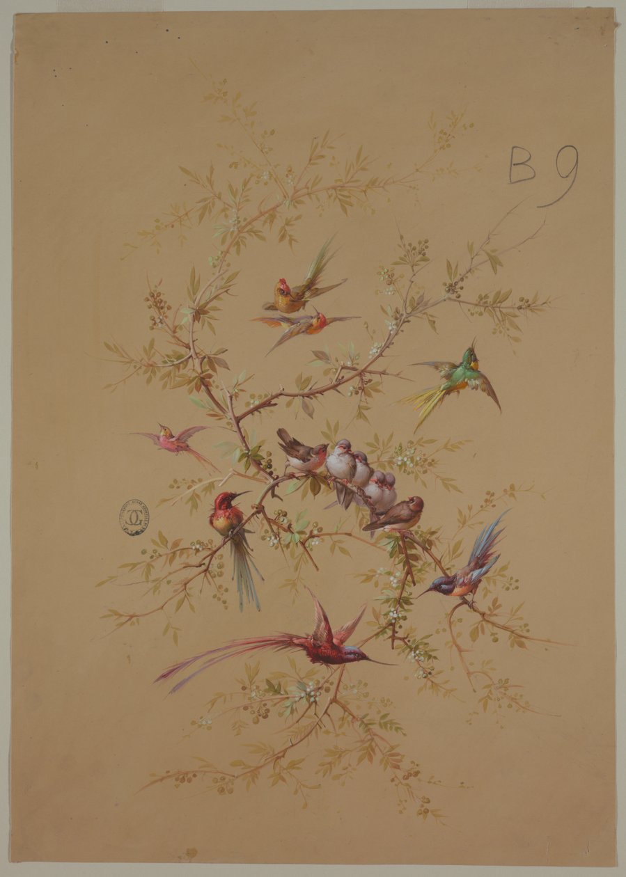 Design for Wallpaper and Textile: Flowers and Birds by Unknown artist