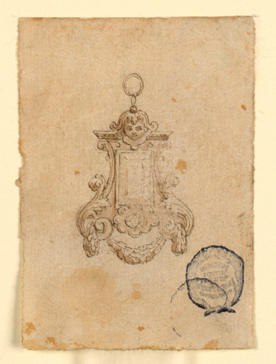 Design for a Pendant with Leaf Volutes and Child