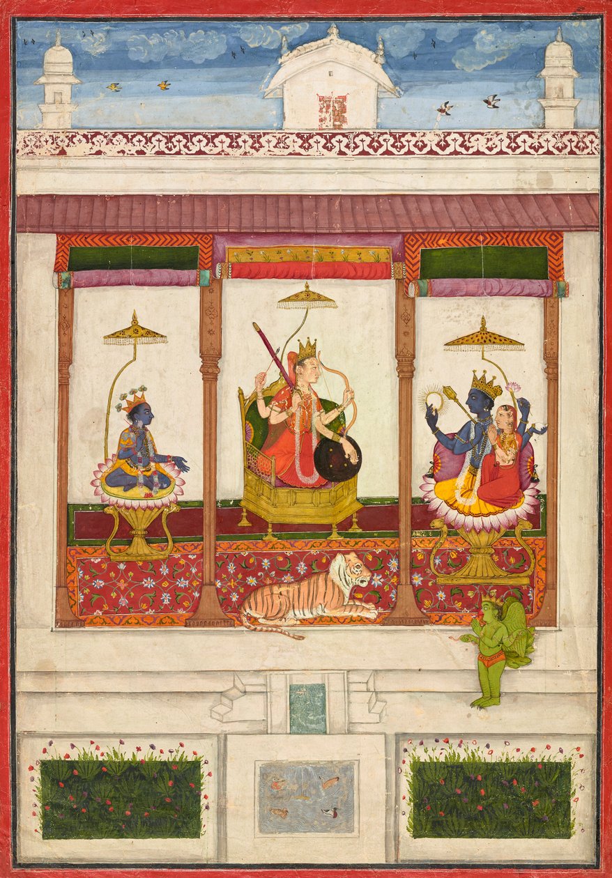 Devi with Krishna and Vishnu in a Palace by Unknown artist