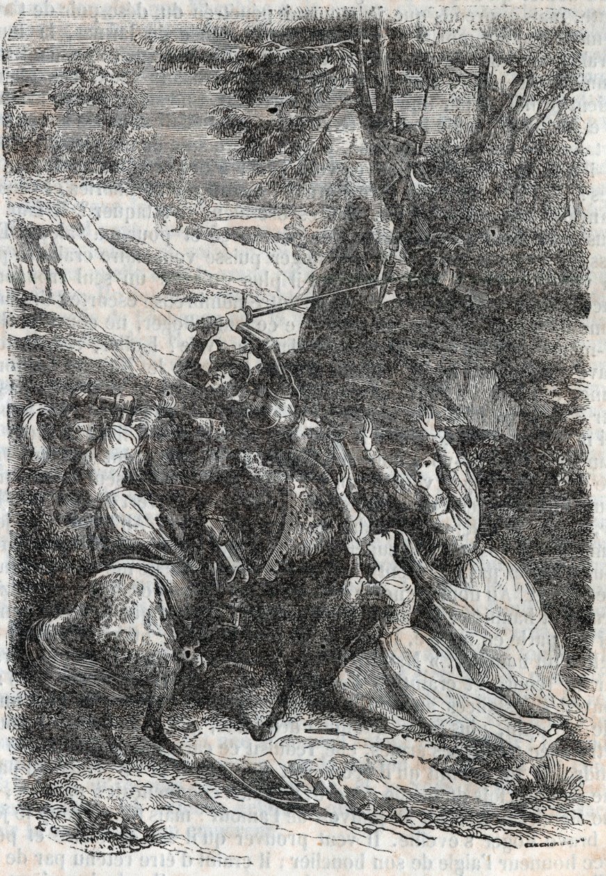 Doralice and Isabelle Want to Separate Mandricard and Zerbin - Engraving of 1851 from 