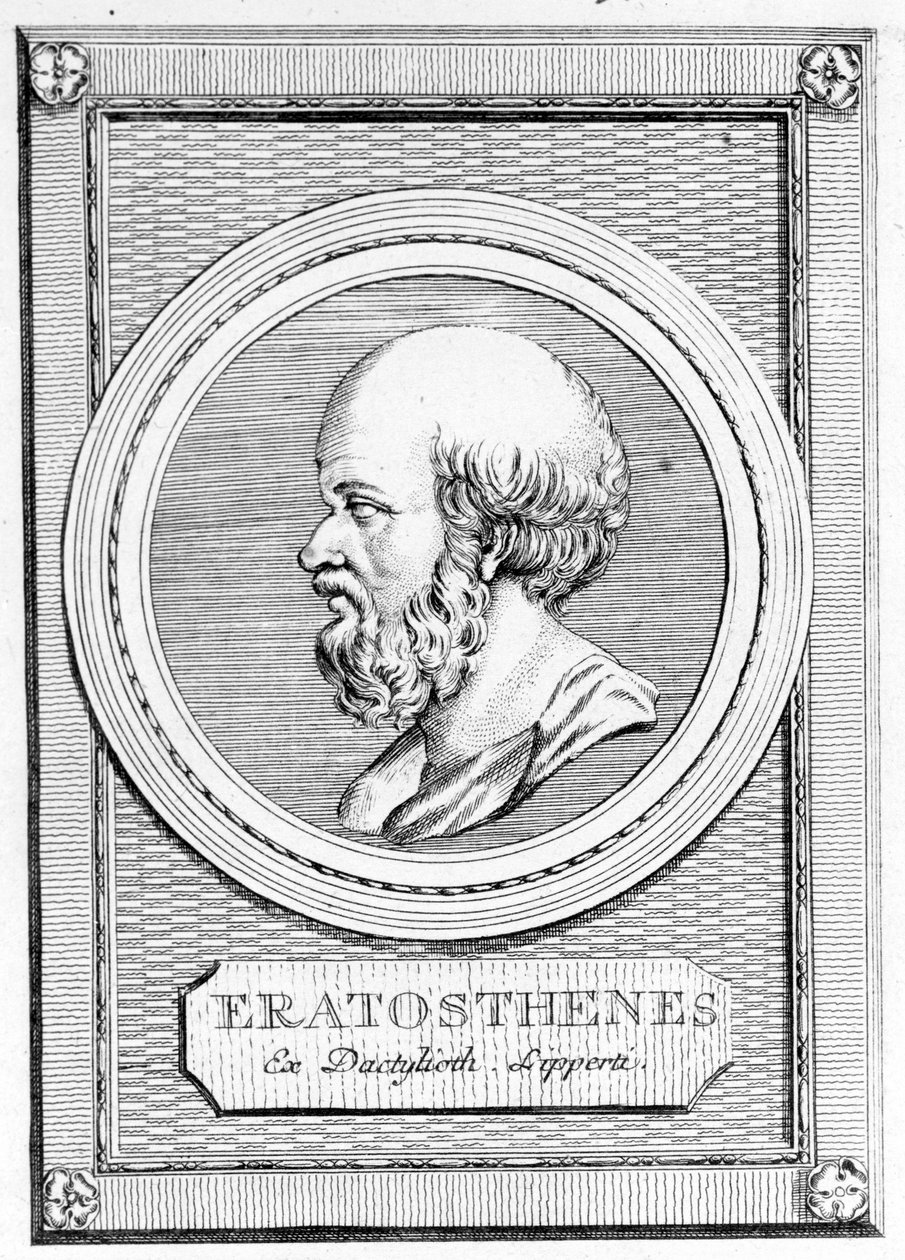 Eratosthenes (275 BC - 195 BC) mathematician, astronomer, geographer and poet. Portrait from Galleria degli antichi greci e romani, vol. II. Poschiavo 1784 by Unknown artist