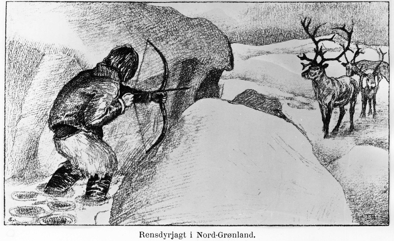 Eskimo Hunting Game with a Bow - Ervin Astrup, North Blandt Polens Naboer Kistriana by Unknown artist