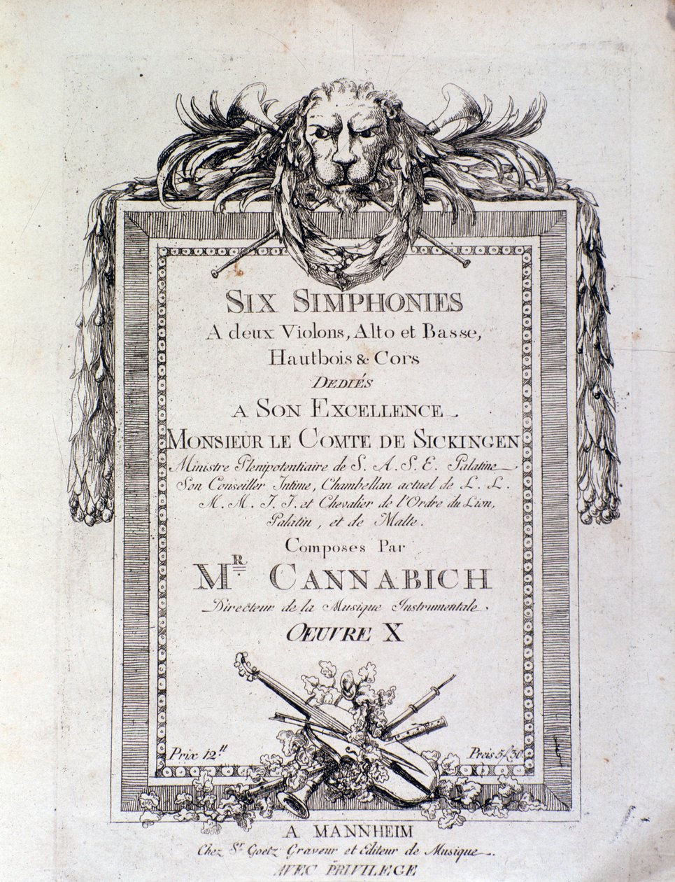 First Page of Sheet Music of the Symphony No. 3 by Christian Cannabich by Unknown artist