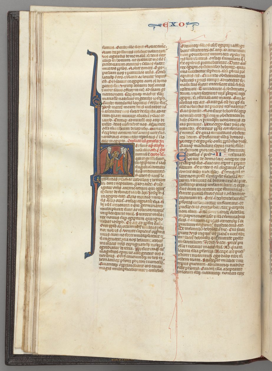 Fol. 20v, Exodus, historiated initial H, Moses and two followers with the tablets of the law by Unknown artist