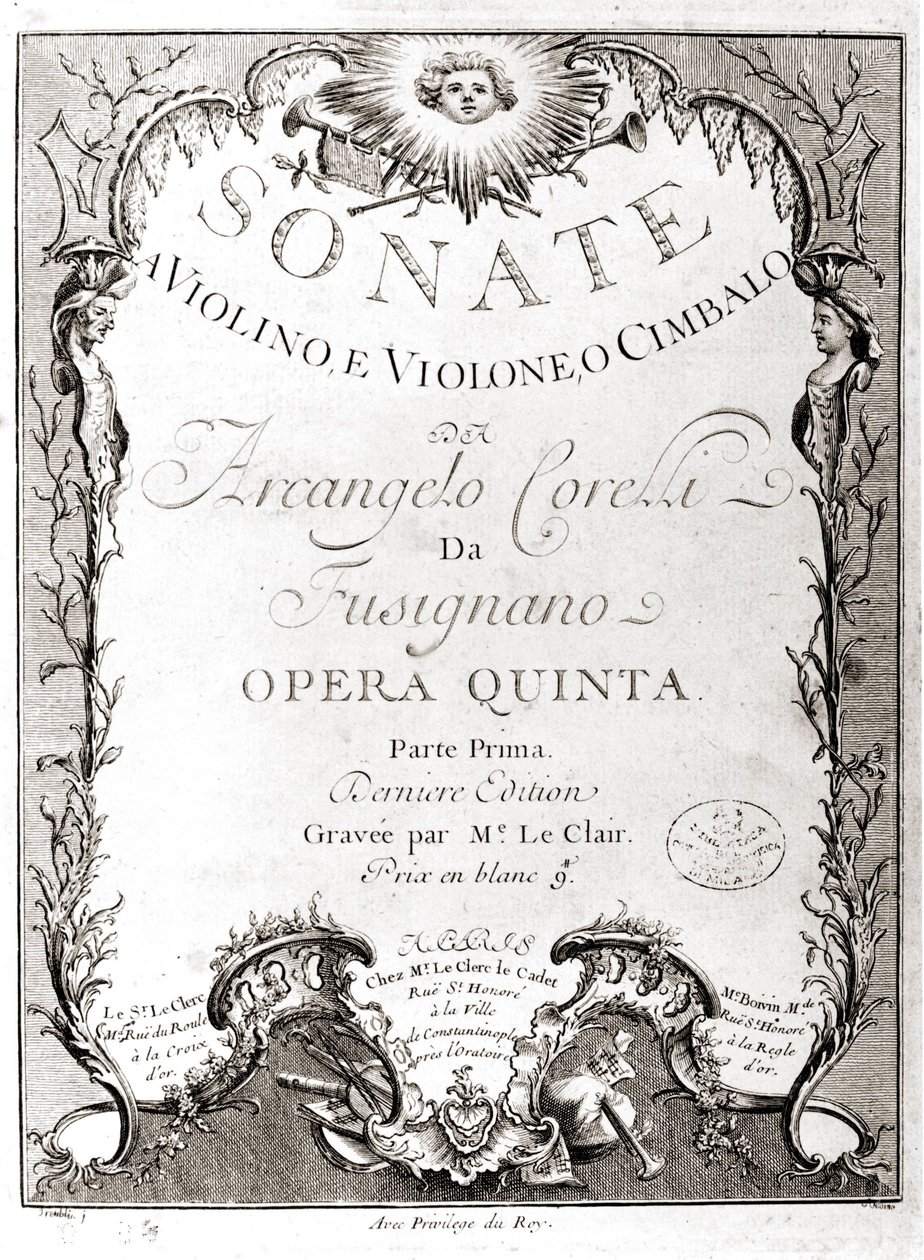 Frontispiece of 12 sonatas for violin, bass and harpsichord by Arcangelo Corelli by Unknown artist