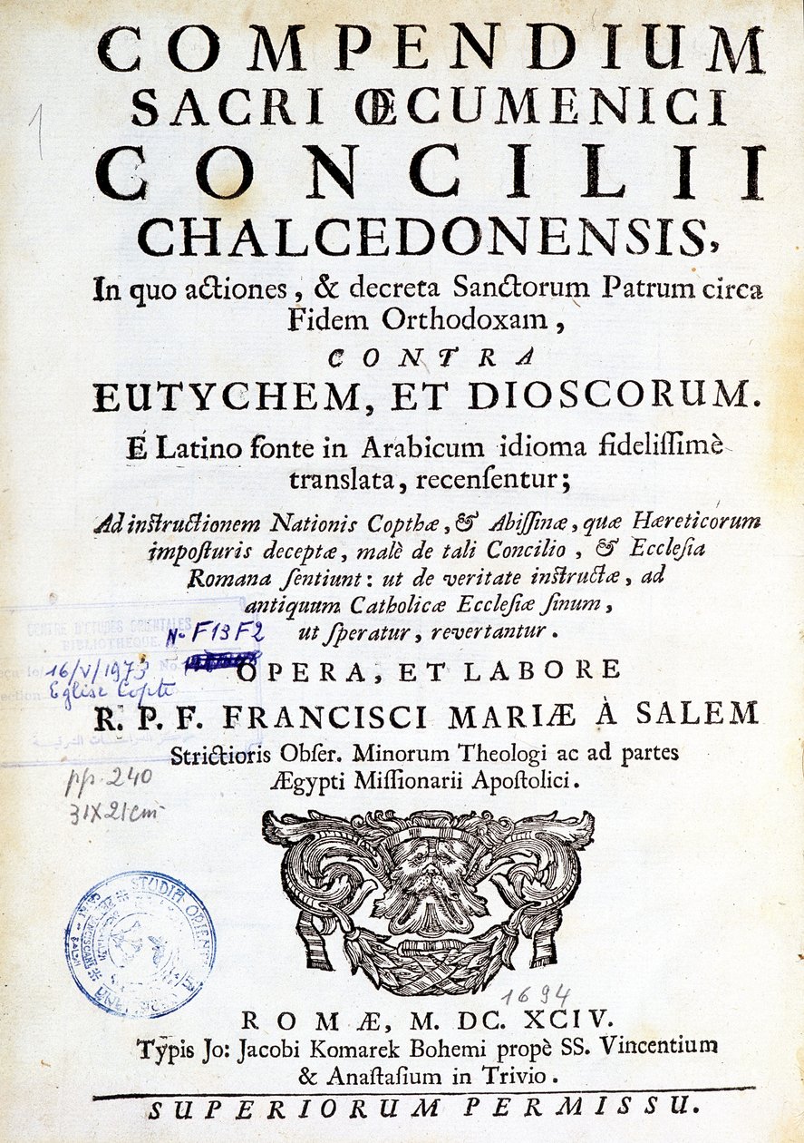 Frontispiece of Compendium sacri oecumenici concilii chalcedonensis by Unknown artist