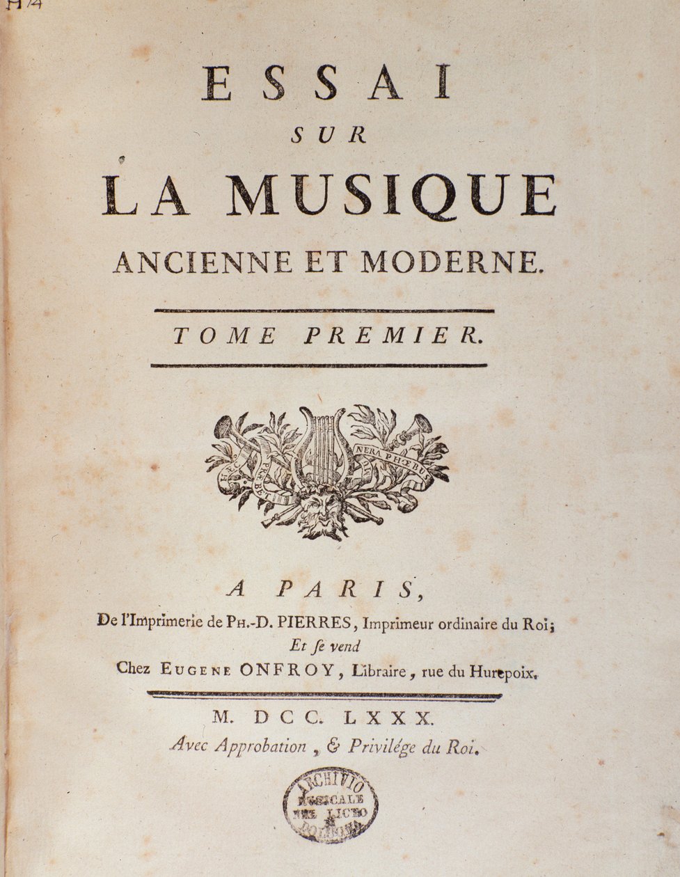 Frontispiece of Essay sur la musique ancienne et moderne by Jean Benjamin de Laborde (Jean-Benjamin de La Borde) by Unknown artist