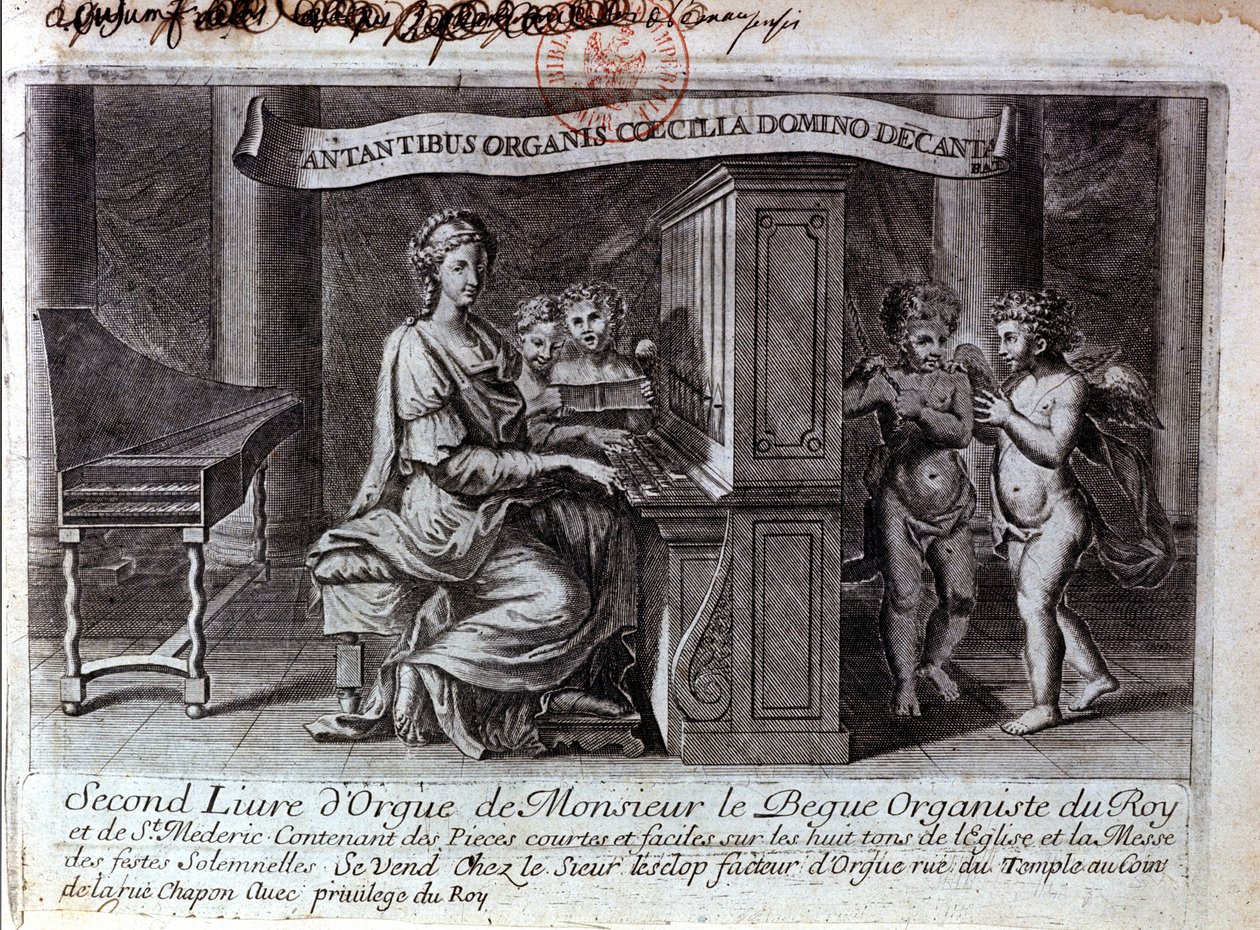 Frontispiece of the second organ book by Mr. Nicolas Lebègue. French composer 1631 to 1702. Organist serving Louis XIV. Paris BNF by Unknown artist
