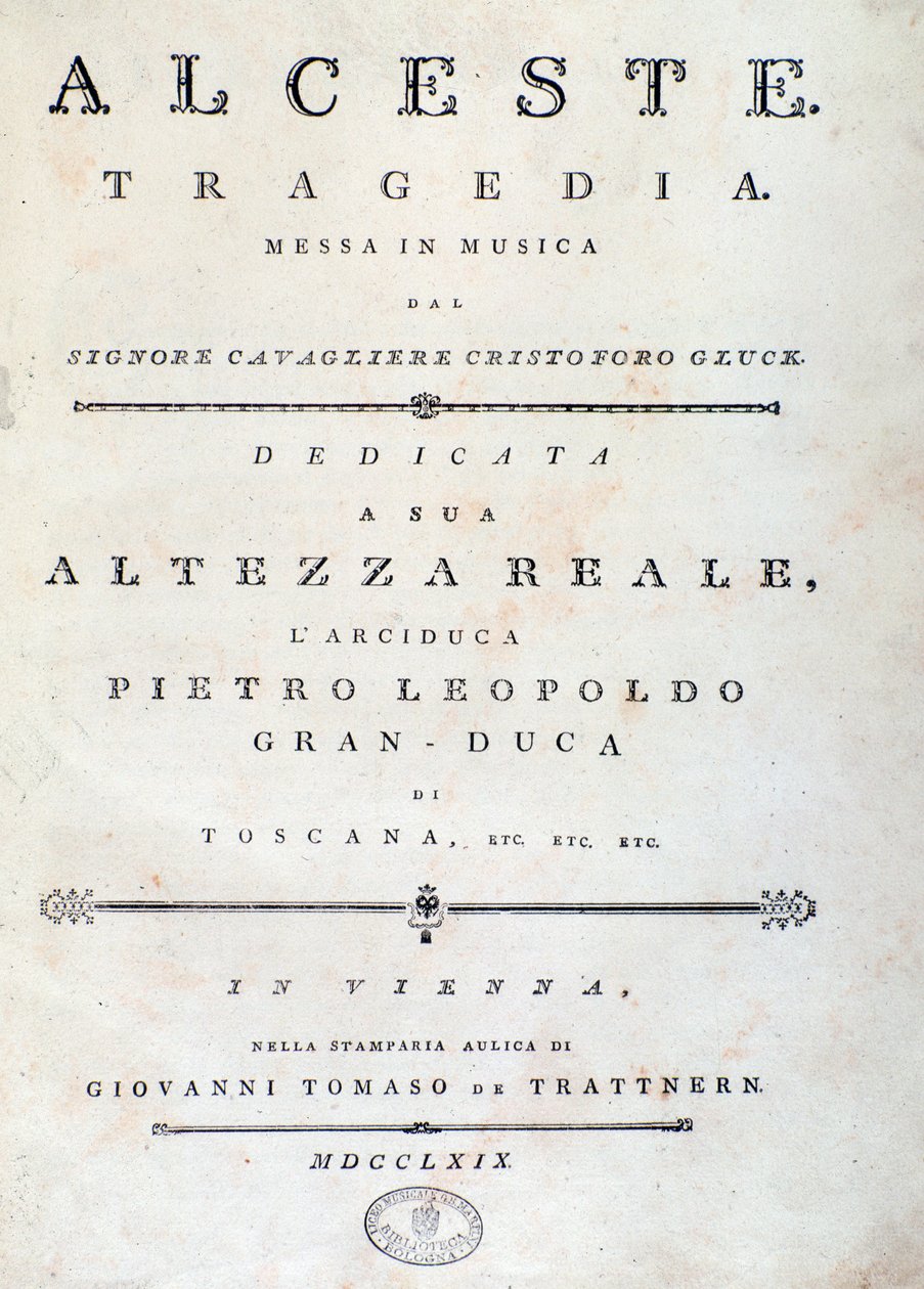 Frontispiece of music sheet of Alceste, opera by C. W. Gluck by Unknown artist