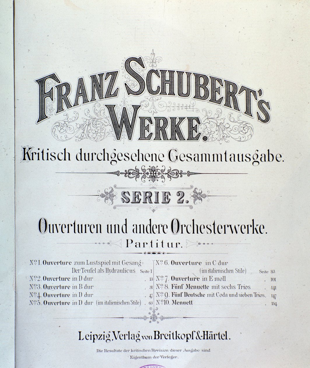 Frontispiece of Musical Score of Various Overtures by Franz Schubert by Unknown artist