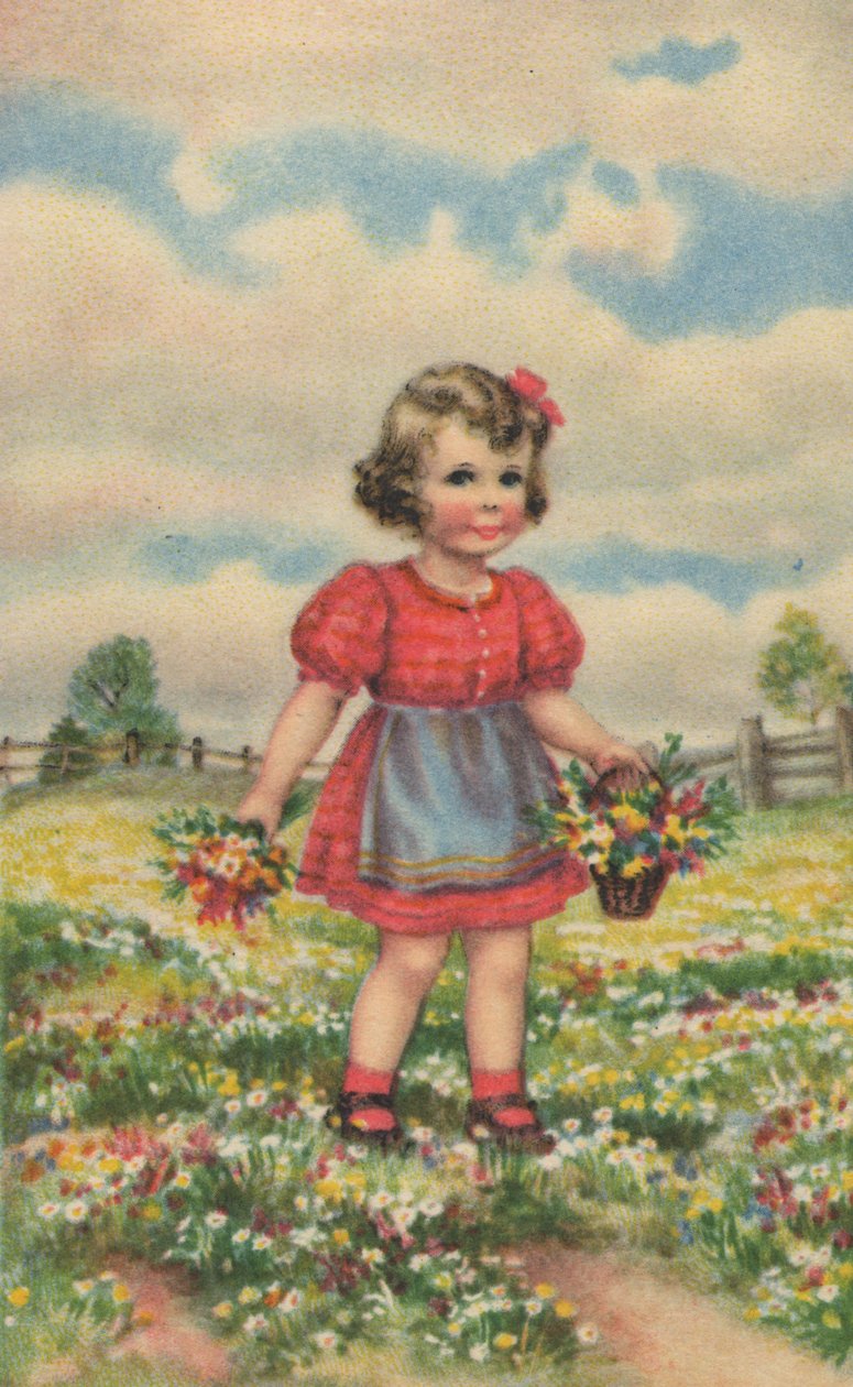 Historic Postcard with a Happy Girl on the Meadow by Unknown artist