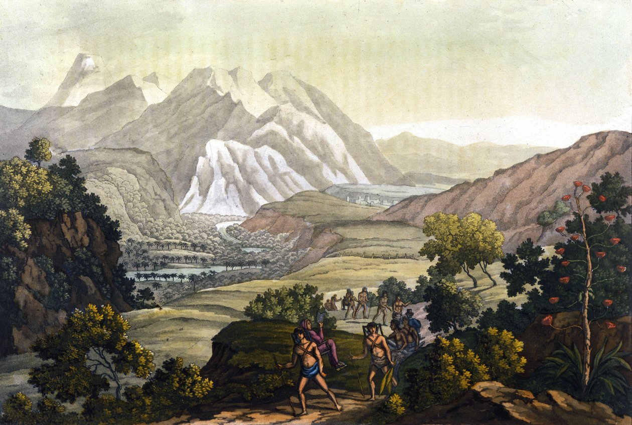 Humboldt and Bonpland Cross the Mountain of Quindiu on Carrier Chairs. From the Trip to the Andes by Alexander Von Humboldt by Unknown artist