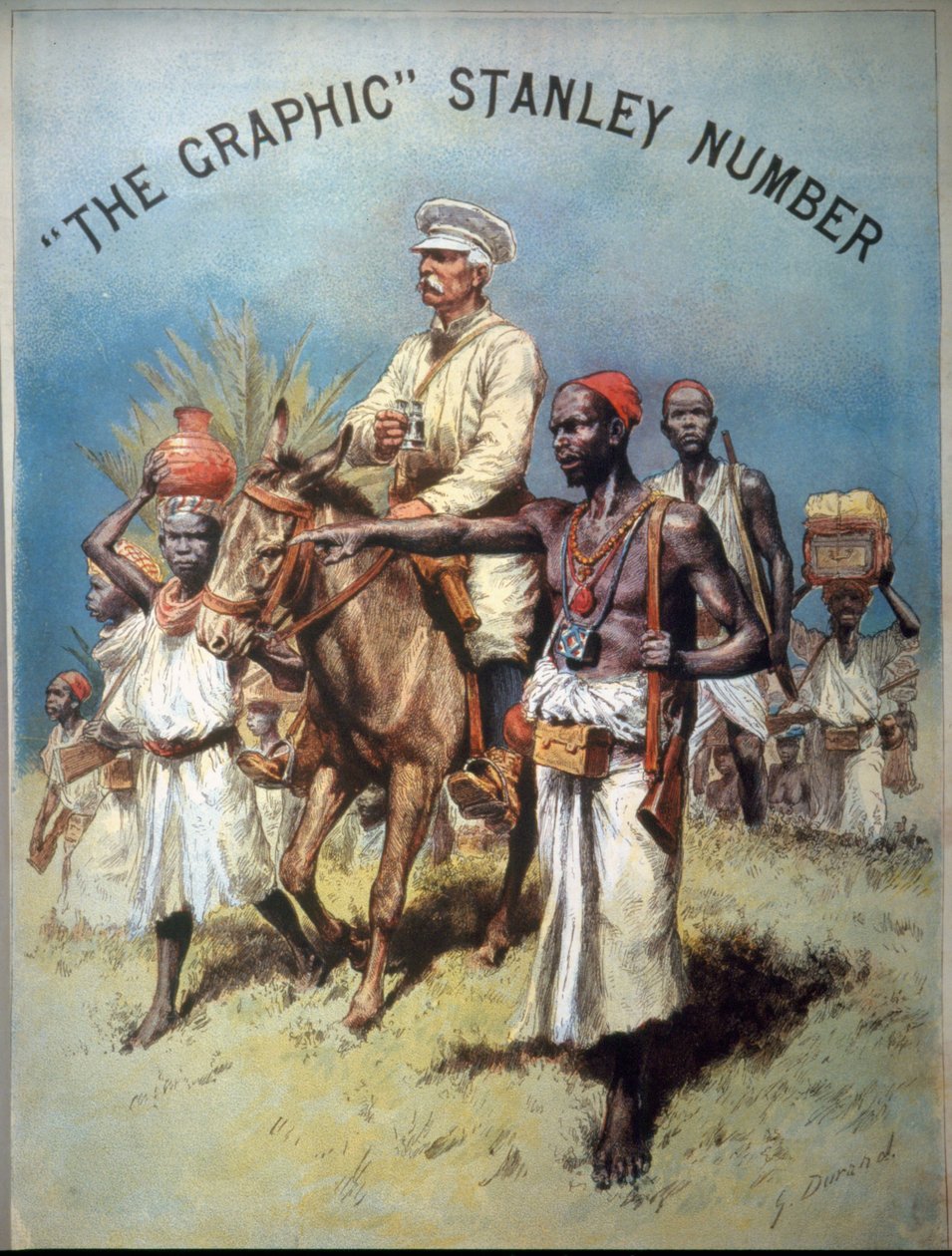 Illustration depicting explorer and journalist Henry Morton Stanley (1841-1904) during one of his expeditions (chromolithography) by Unknown artist