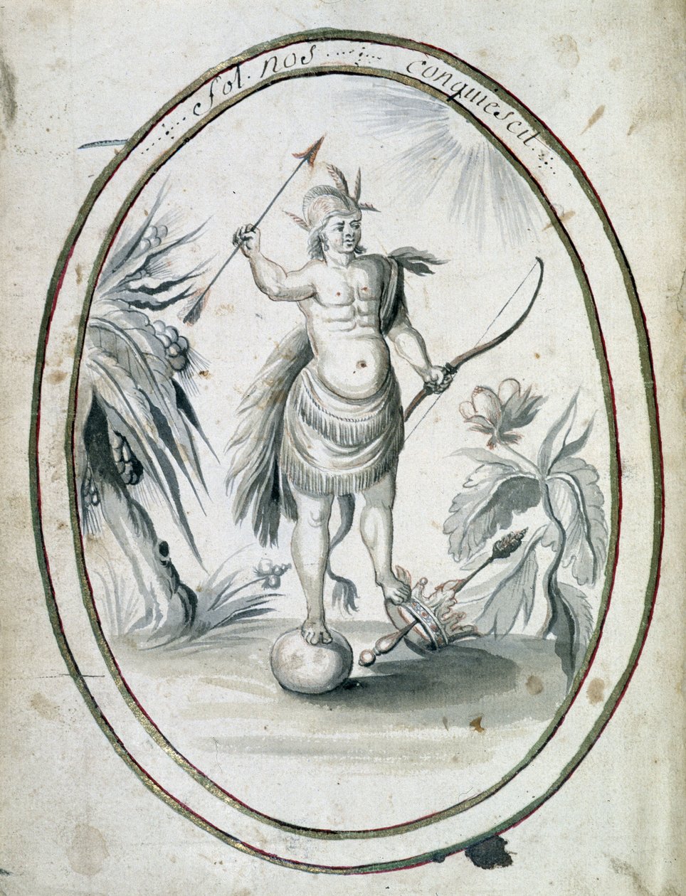 Indian of Canada with His Bow and Arrows - Frontispiece of Manuscript 