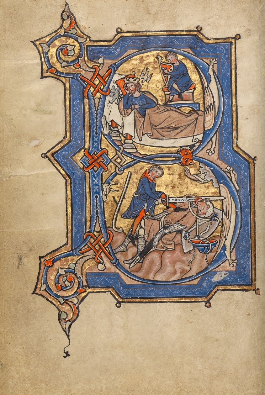 Initial B: David Playing the Harp for Saul and David and Goliath by Unknown artist