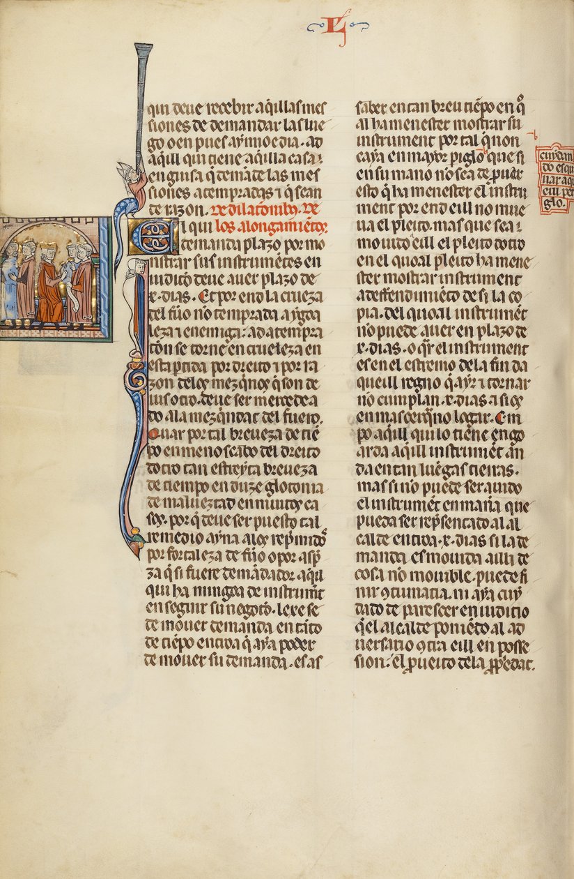 Initial E: An Attorney with Clients before a Judge by Unknown artist