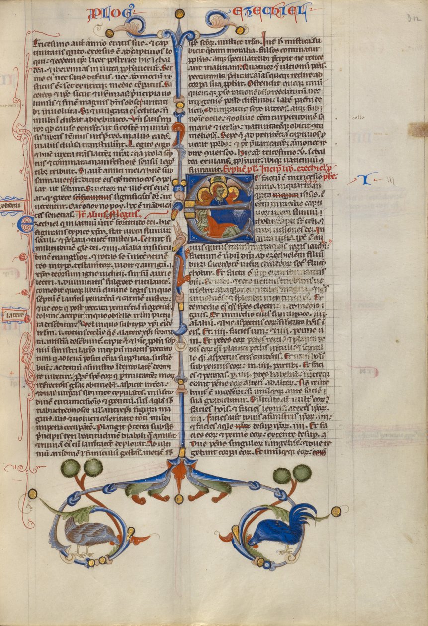 Initial E: Ezekiel Dreaming of the Four Evangelist Symbols by Unknown artist