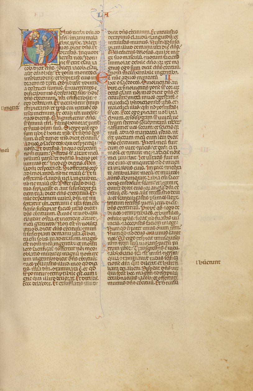 Initial O: The Sacrifice of a Lamb and a Man Pointing a Hunting Bow by Unknown artist